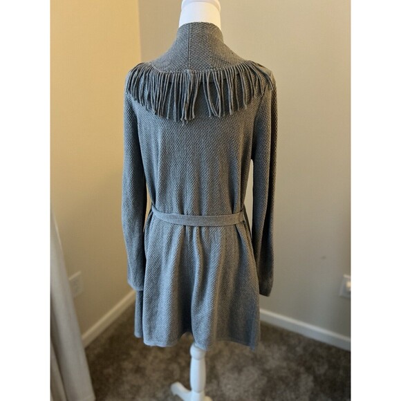 J.Jill Womens Gray Cotton Blend Fringe Trim Belted Long Sleeve Knit Cardigan S - Picture 6 of 11